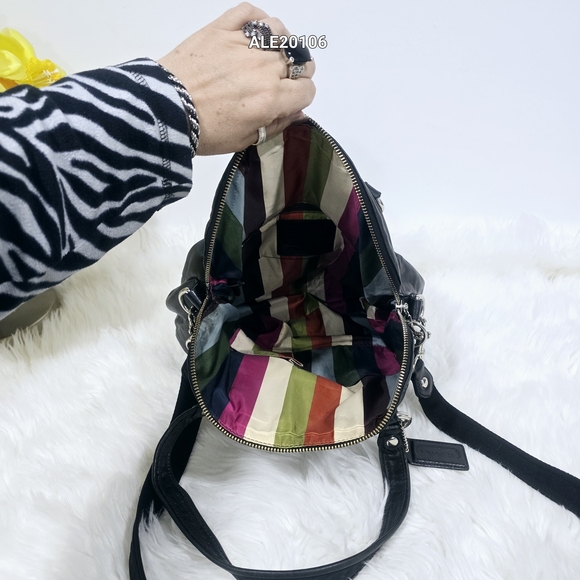 Coach Poppy Black Leather Satchel Shoulder Bag #16283 - Picture 7 of 17